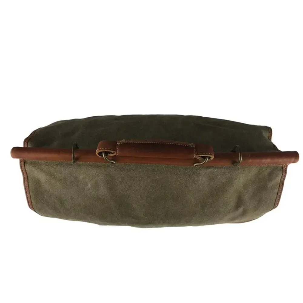 Unisex Adults Beige Brown Canvas Inner Zip‎ Pockets Top Handle Messenger Bag